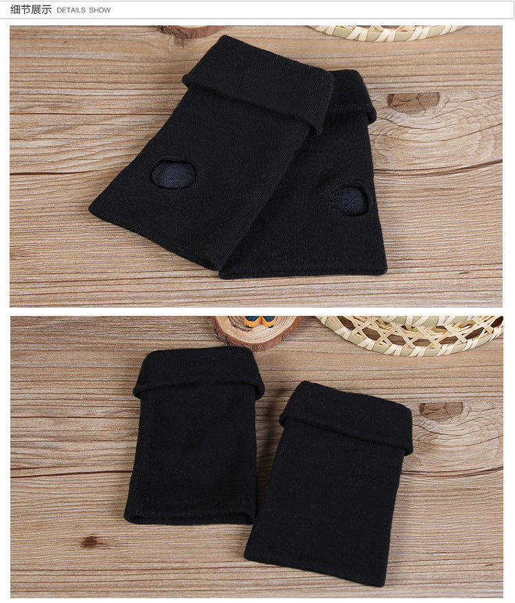 Double Black Keep Warm Pure Color Half Finger Winter Cotton Gloves