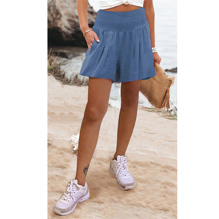 European And American Solid Color High Waisted Shorts Casual Pants