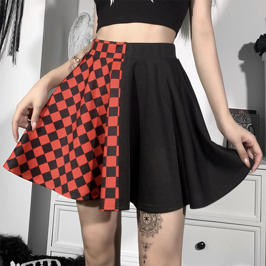 Dark Girl Color Contrast Plaid Stitching Skirt Sexy High Waist Skirt