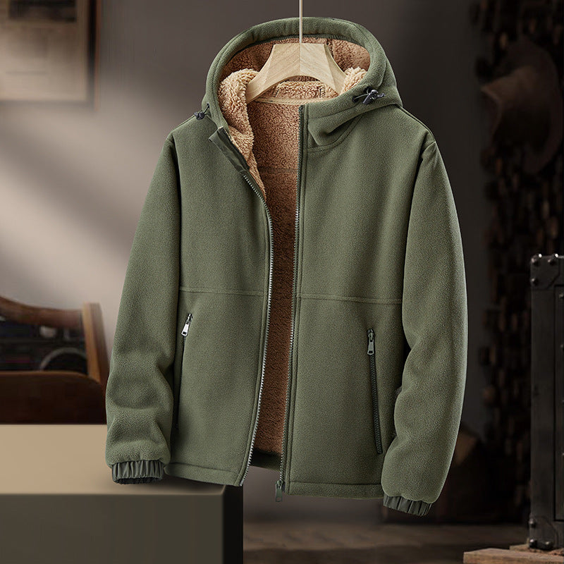 Men's Fleece Jacket Casual Hooded Lambswool Fleece Padded Coat