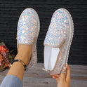 Round Toe Flat Bottom Color-blocking Sequin Oversized Shoes