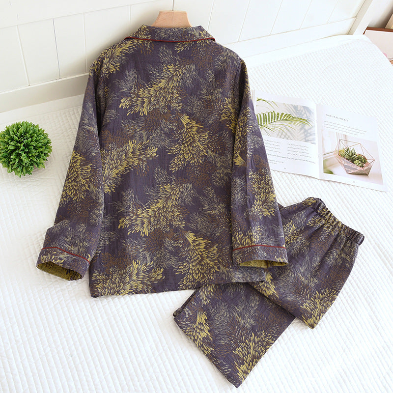 Winter Couple Yarn-dyed Cotton Pajamas Long Sleeve Can Be Outerwear Homewear Men's Suit