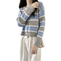 French Style Vintage Stripe Knitted Cardigan Outer Wear Short Sweater For Women