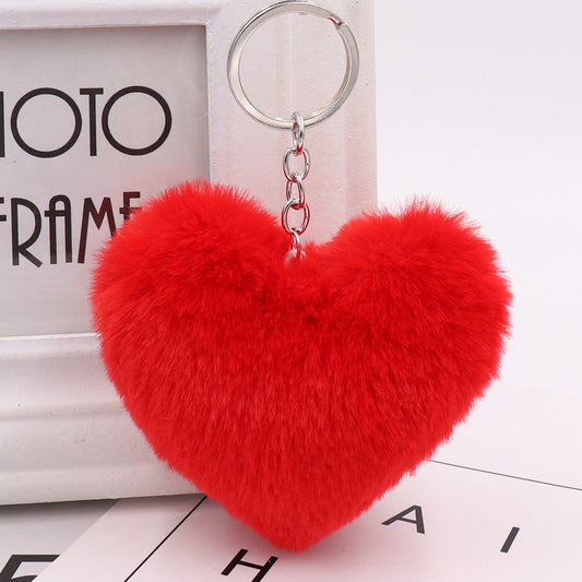 Heart-shaped Fur Ball Keychain Rex Rabbit Plush Car Pendant