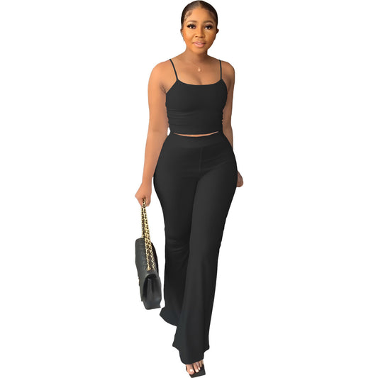 Women's Clothing Solid Color Sling Bell-bottom Pants Simple Fashion Suit