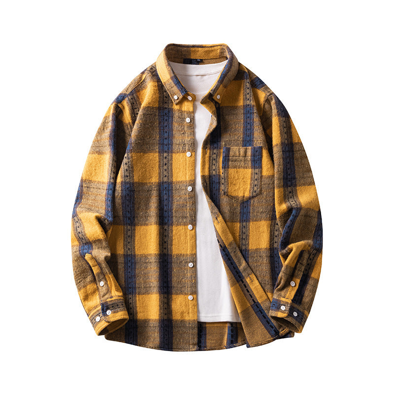 Cross-border Foreign Trade Men's Autumn And Winter New Plaid Plus Size Long-sleeved Shirt Casual Coat Thickened Flannel Shirt Men