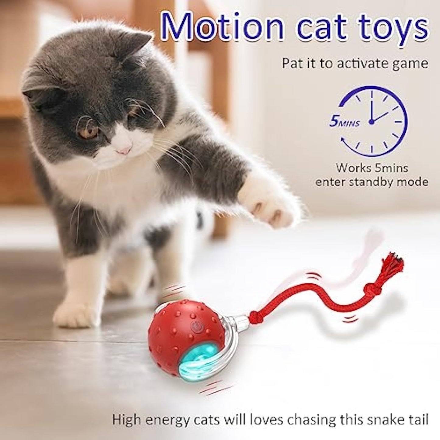 Cat Toys Interactive With Motion Activated And Chirping Rolling Super Fast On Carpet Happy Party Game With Kittens - Red