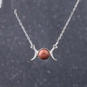 Vintage Crescent Lock Bone Moon Sun Pendant Silver Women's Natural Stone Necklace