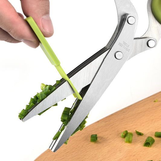 Multifunctional Muti-Layers Stainless Steel Knives Multi-Layers Kitchen Scissors Scallion Cutter Herb Laver Spices Cook Tool Cut