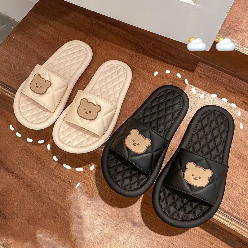 Summer Beach Flip Flops Cartoon Bear Soft Bottom Bathroom Home Slippers