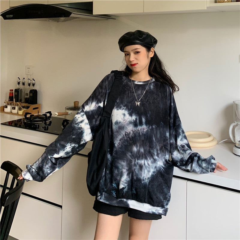 Loose Korean Style Lazy Bf Style Tie-dye Top