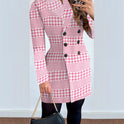 Women's Long-sleeved Double-breasted Suit Collar Printed Coat