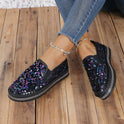 Round Toe Flat Bottom Color-blocking Sequin Oversized Shoes