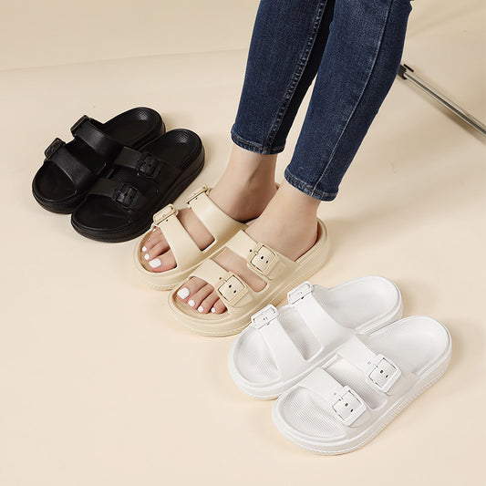 Women's Slippers Double Buckle Outer Wear Thick Bottom Non-slip Beach Sandals