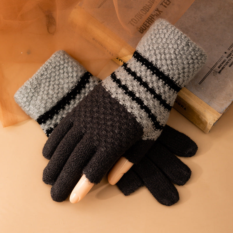 Fleece-lined Knitting Wool Cold-proof Gloves