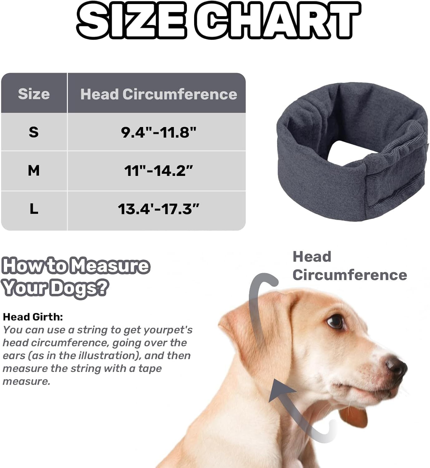 Dog Calming Hoodie No Flap Shake Ear Wraps For Dogs Adjustable Dog Ear Muffs For Noise Protection, Ear Wrap Head Cover For Dog Head Warp Anxiety Relief, Hematoma, Grooming And Force Drying