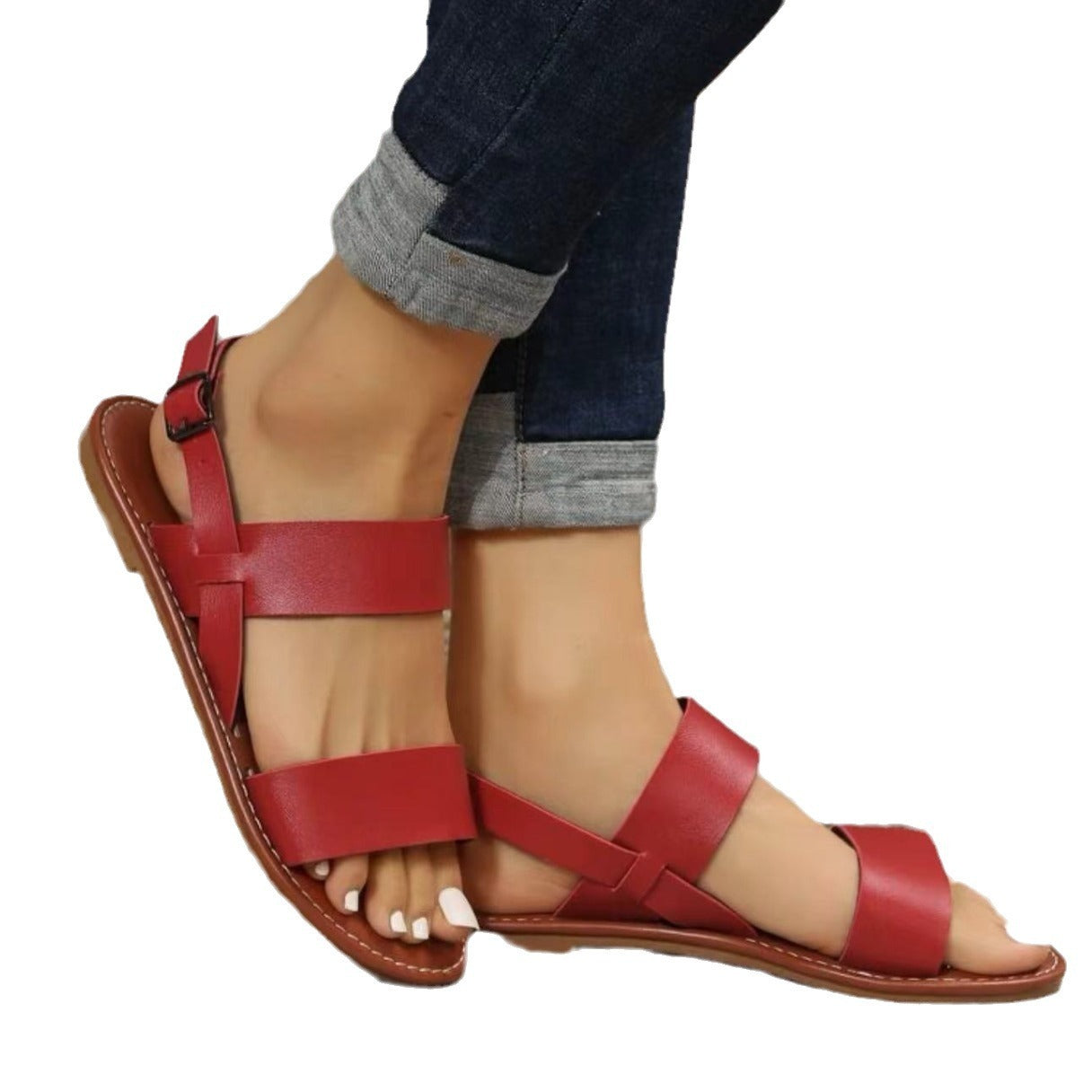 Female Plus Size Buckle Flat Round-toe Sandles