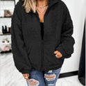 New Women's Solid Color Plush Zipper Loose Cardigan