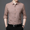 Linen-like Plaid Long-sleeved Shirt For Middle-aged Men