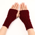 Rhombus Fashion Oversleeve Knitted Wool Keep Warm Half Finger Gloves