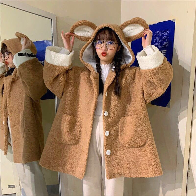 Fashion Winter Bear Ears Bear Tail Lamb Velvet Cute Loose Coat