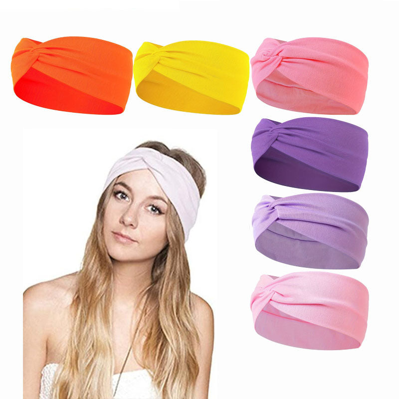 Pure Color And Knotted Hair Band Elastic Wide Hair Band Non-slip Headband, Suitable For Gym Sports Yoga