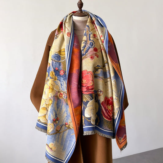 Autumn And Winter New Cashmere-like Thickened Oil Painting Jacquard Scarf