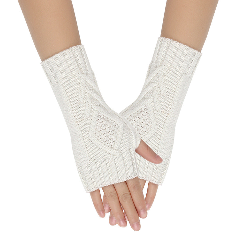 Shiny Silver Silk Knitting Wool Gloves Diamond-shaped Missing Finger