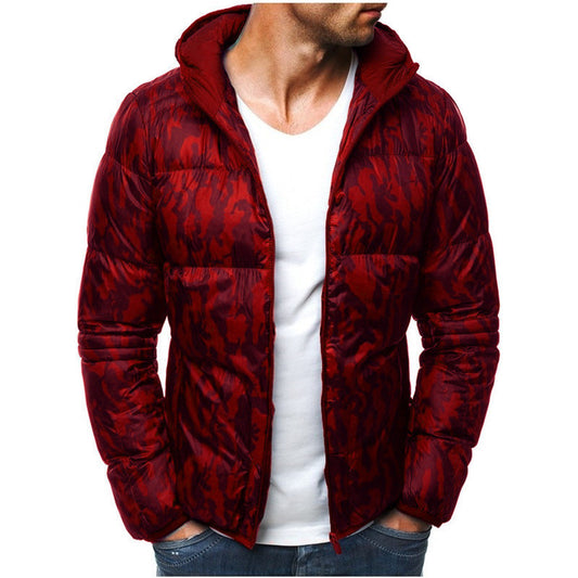 New Men's Short Camouflage Hooded Long Sleeve Cotton Jacket