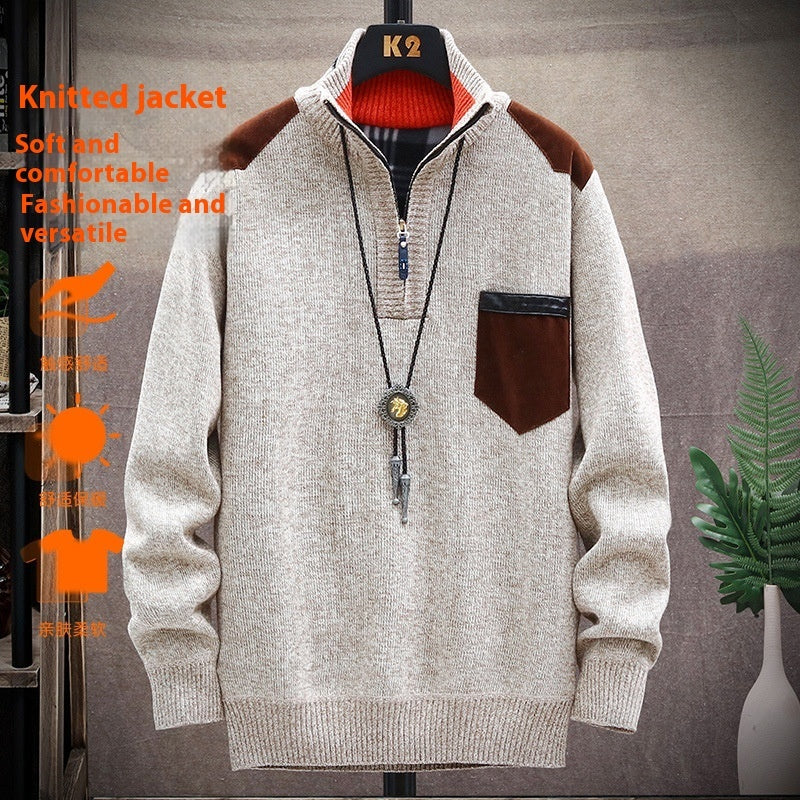 Men's Half Turtleneck Zipper Thick Needle Sweater Fashion