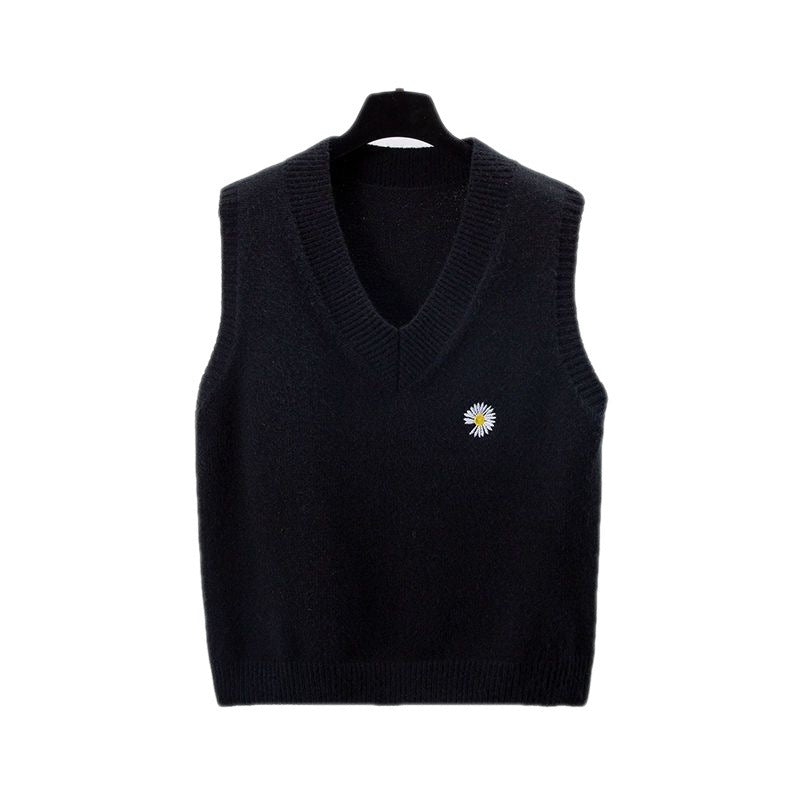 Loose V-neck Short Sleeveless Waistcoat Sweater Outer Wear Knitted Vest