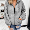 New Women's Solid Color Plush Zipper Loose Cardigan