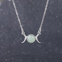 Vintage Crescent Lock Bone Moon Sun Pendant Silver Women's Natural Stone Necklace