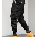 Men's Cropped Tooling Spring And Autumn Loose-fitting Casual Ankle-banded Trousers Multi-pocket