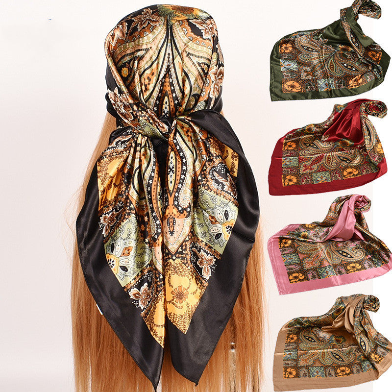 Spring New Versatile Large Kerchief Silk Scarf Classic Retro Printing