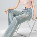 High Waist Straight Niche Design Embroidered Mopping Wide Leg Trousers