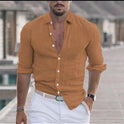 Men's Linen Shirt Button Shirt Beach Shirt Solid Color