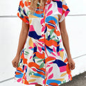 Colorful Floral Printed Cardigan, Short Sleeved Lining Dress