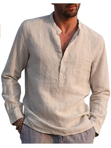 Men's Long Sleeve Casual Beach Linen Shirt