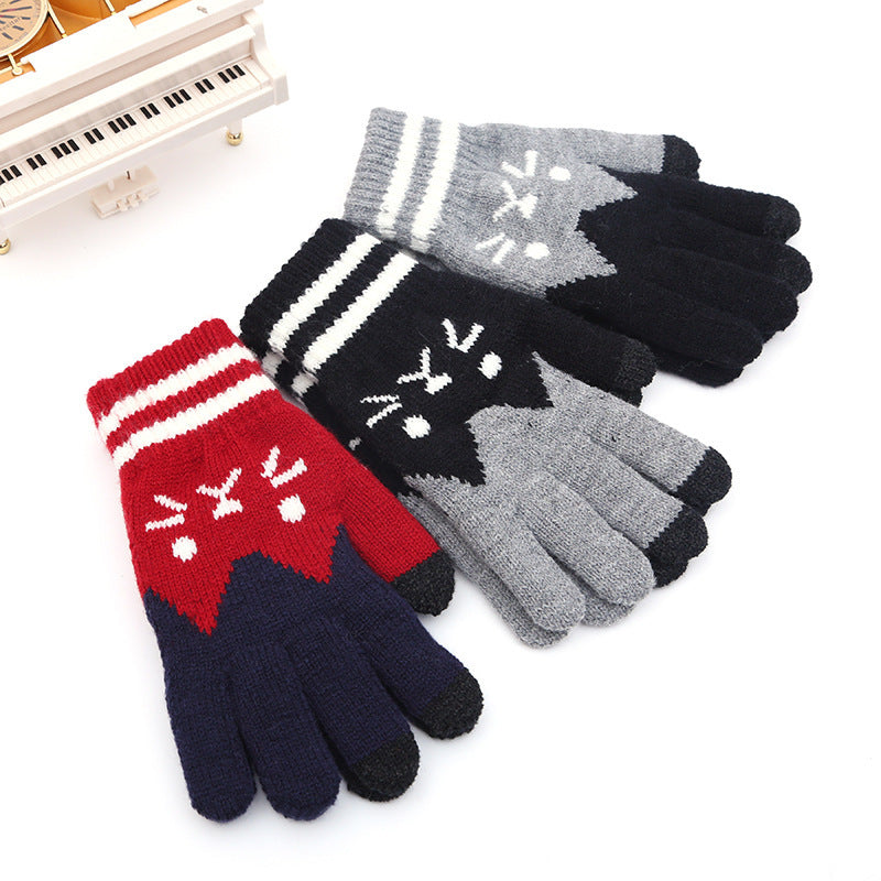 Women's five-finger knitted warm gloves