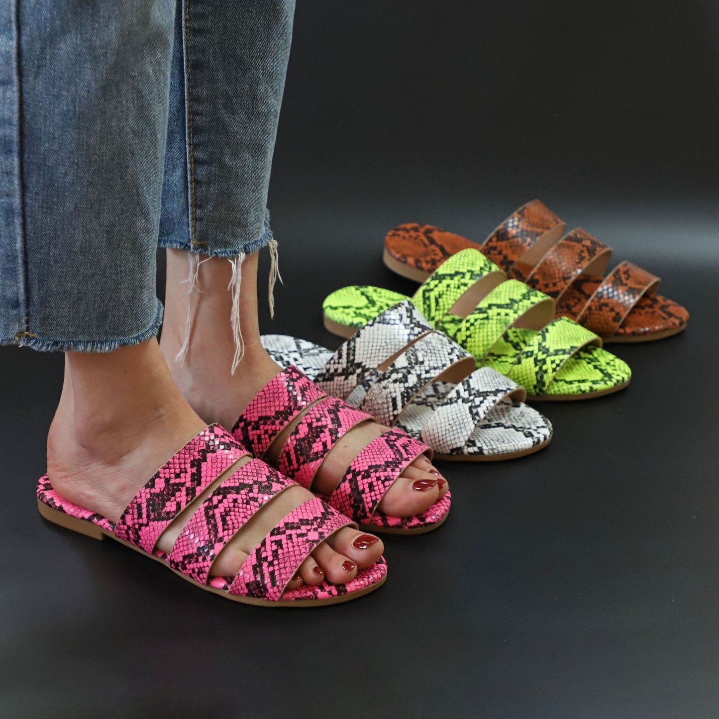 Flat snakeskin slippers