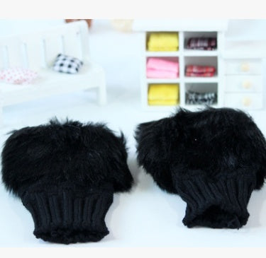 Autumn and winter warm thickening ladies gloves Korean rabbit hair cute half finger gloves wool knit gloves