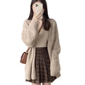 Ladies Lazy Knitted Cardigan Coat Plaid