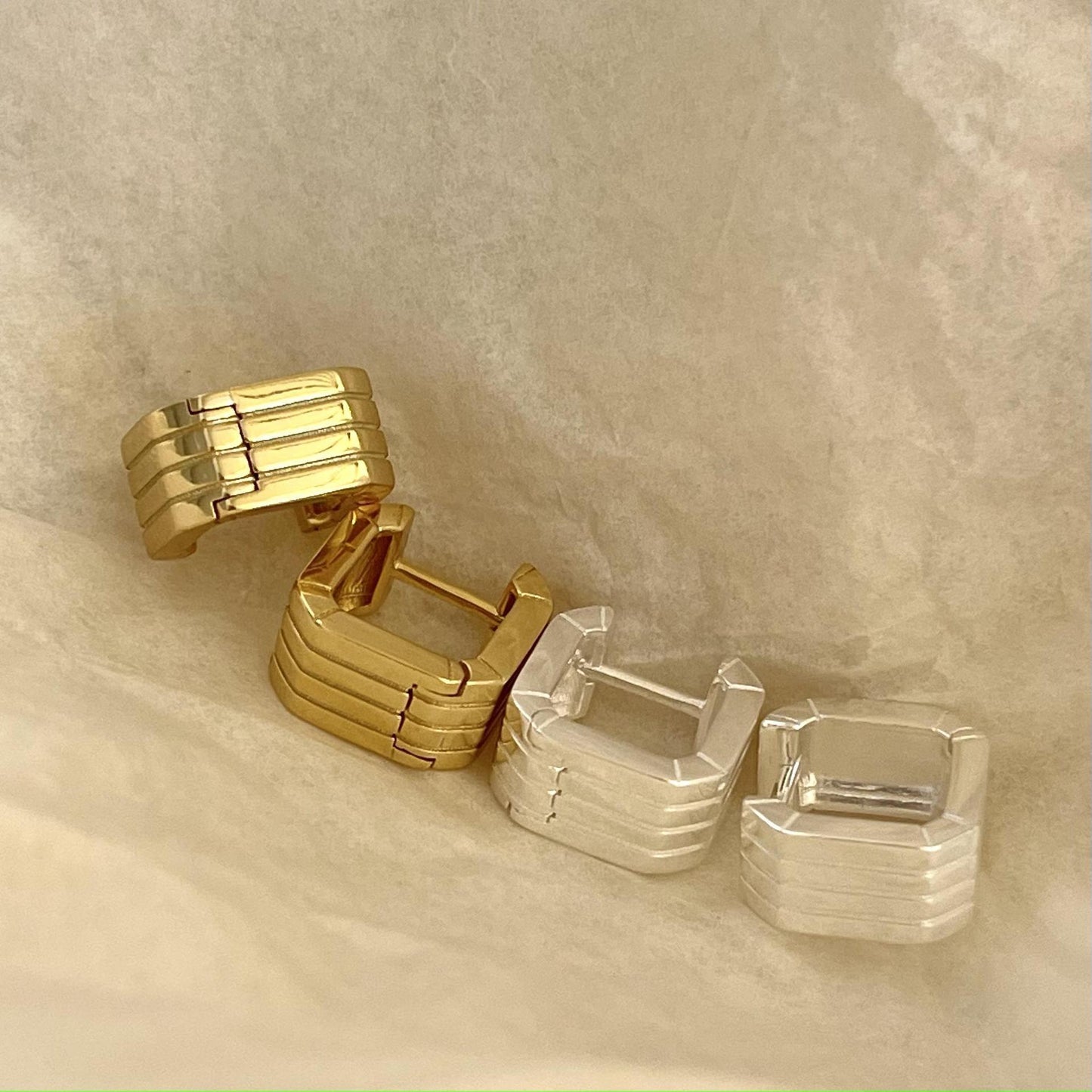 Silver 18K Gold Plating Geometric Three-dimensional Square Wide Earrings For Women