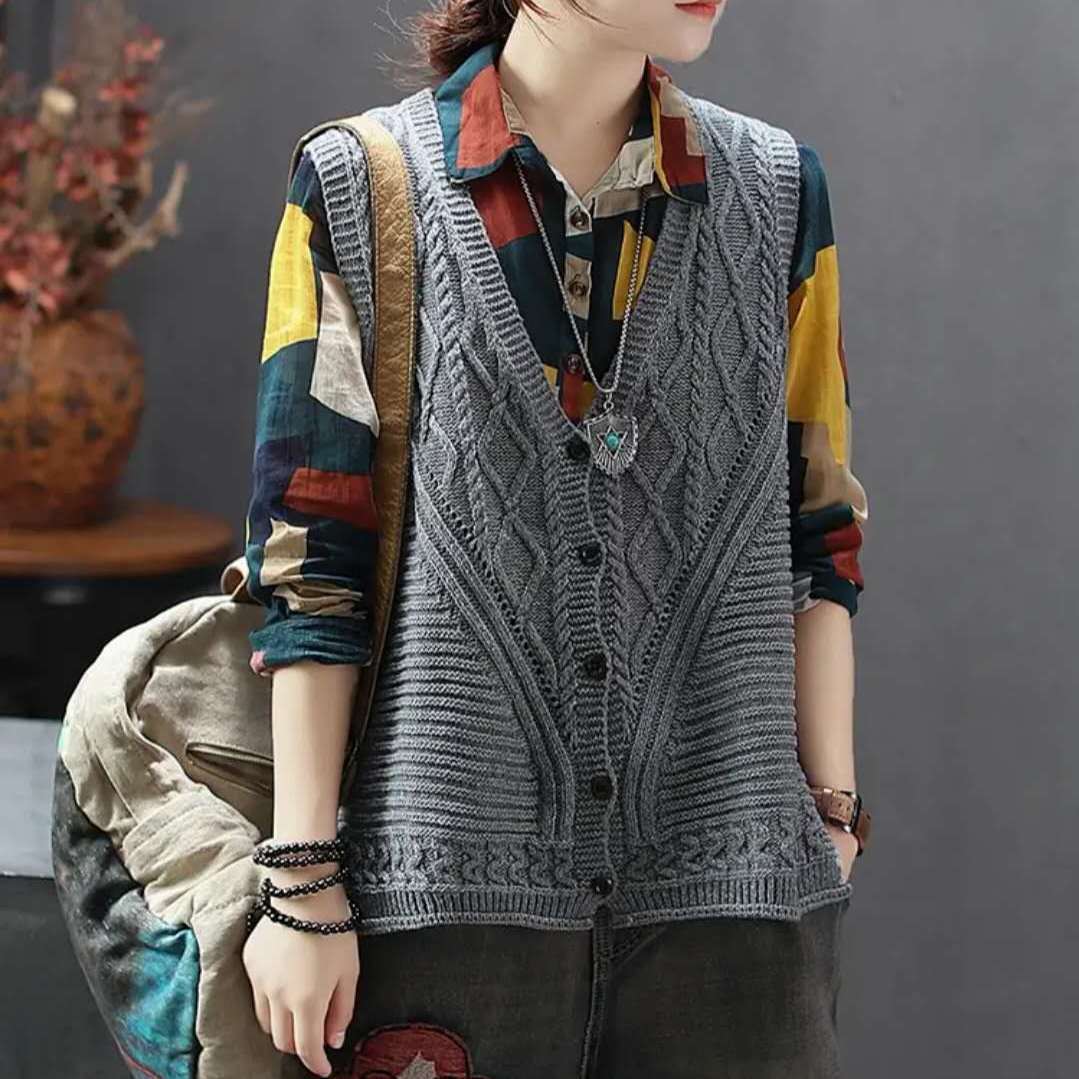 Korean Style Loose V-neck Pullover Vest Sleeveless Waistcoat Knitted Vest Tide