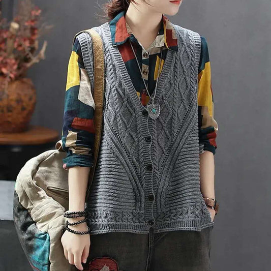 Korean Style Loose V-neck Pullover Vest Sleeveless Waistcoat Knitted Vest Tide