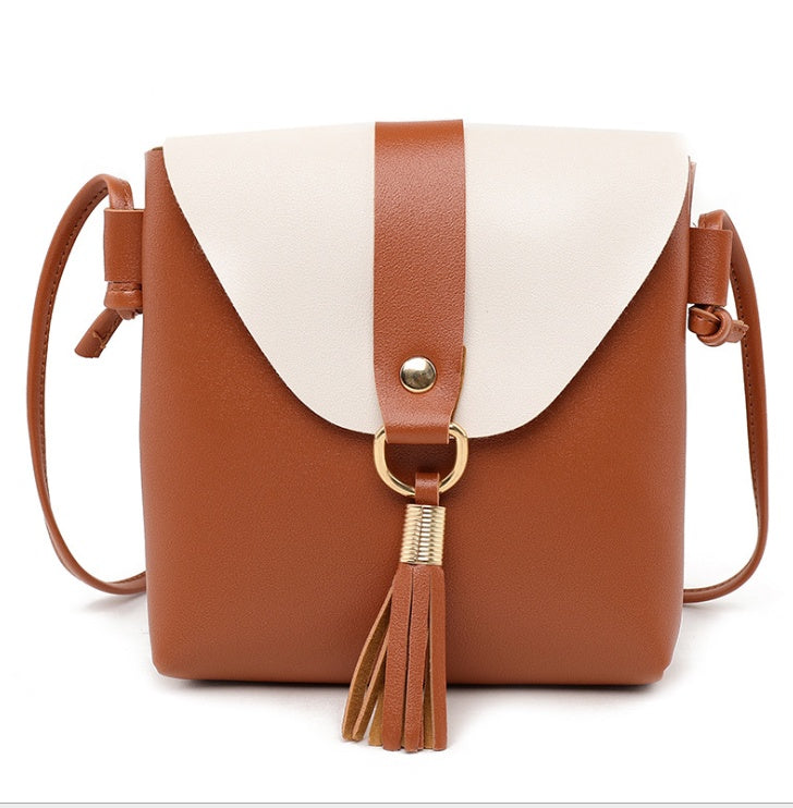 New Korean version of the contrast color female shoulder diagonal package PU soft face ladies bag