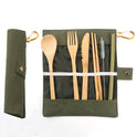 Portable bamboo cutlery bag set