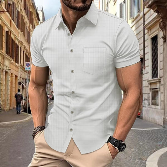 Chest Pocket Button Casual Short-sleeved Shirt