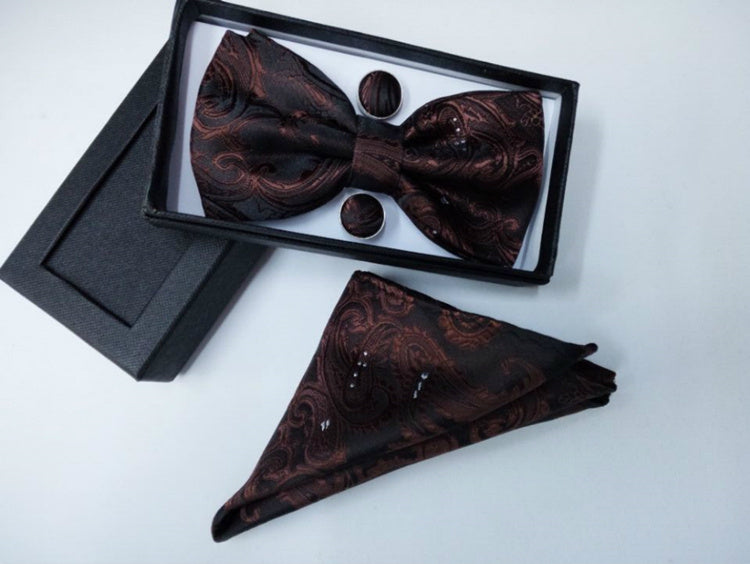 Paisley pattern bow tie dark blue black bow tie male British fashion cashew flower bow gift set